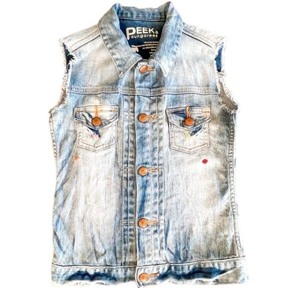 Peek Dungarees Denim Vest with Embroidered Flower & Sun Size Large - Picture 1 of 5